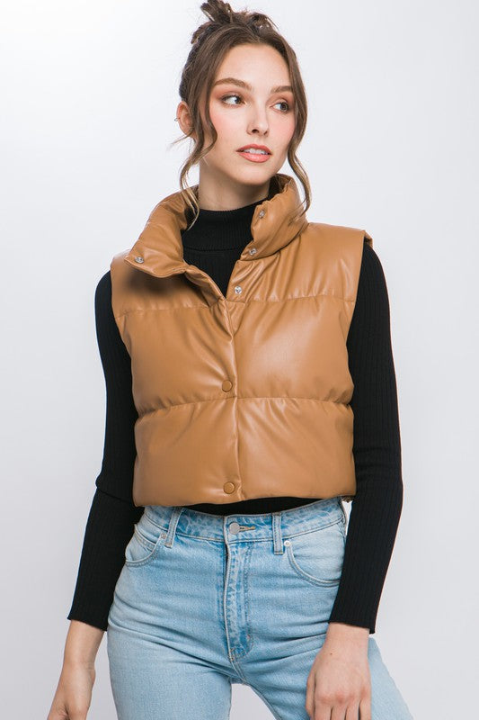 PU Faux Leather Puffer Vest